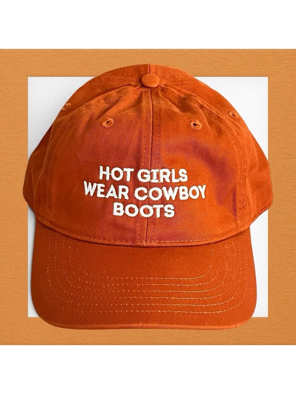 Organic Cotton Desert Bloom “Hot Girls Wear Cowboy Boots” Adjustable Hat Rust